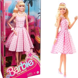 Barbie The Movie Doll Wearing Pink and White Gingham Dress with Daisy Chain Necklace