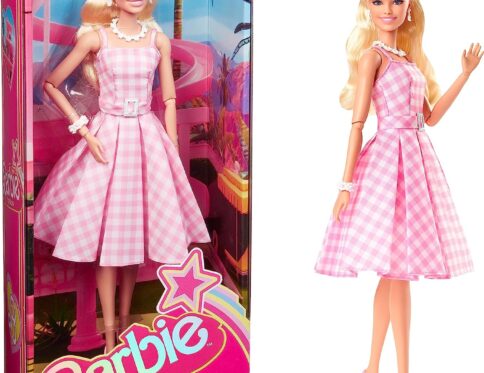 Barbie The Movie Doll Wearing Pink and White Gingham Dress with Daisy Chain Necklace