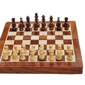 BCBESTCHESS Wooden Handcrafted Foldable Magnetic Chess Set, 10x10 Inches Brown