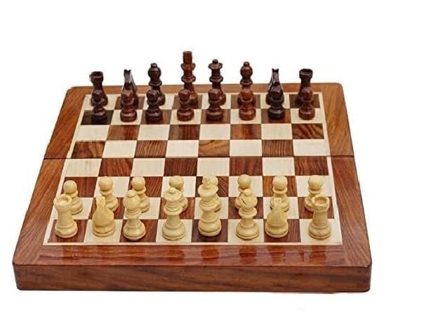 BCBESTCHESS Wooden Handcrafted Foldable Magnetic Chess Set, 10×10 Inches Brown