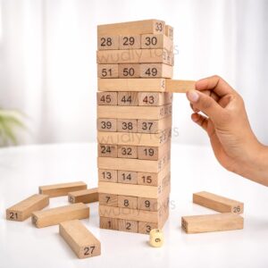 WUDLY Wooden Number Stacking Tower Game, 54 Pieces