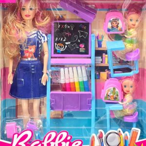 SUPER TOY Folding Hands Teacher Doll Playset with 2 Baby Dolls
