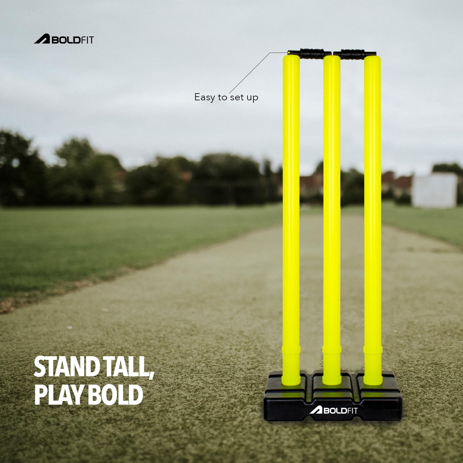 Boldfit Cricket Stumps with Stand & Bails Set, Fluorescent Green