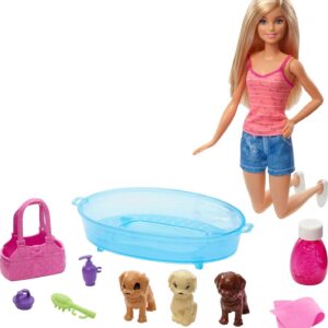 Barbie Doll Blonde with 3 Puppies Bathtub Playset
